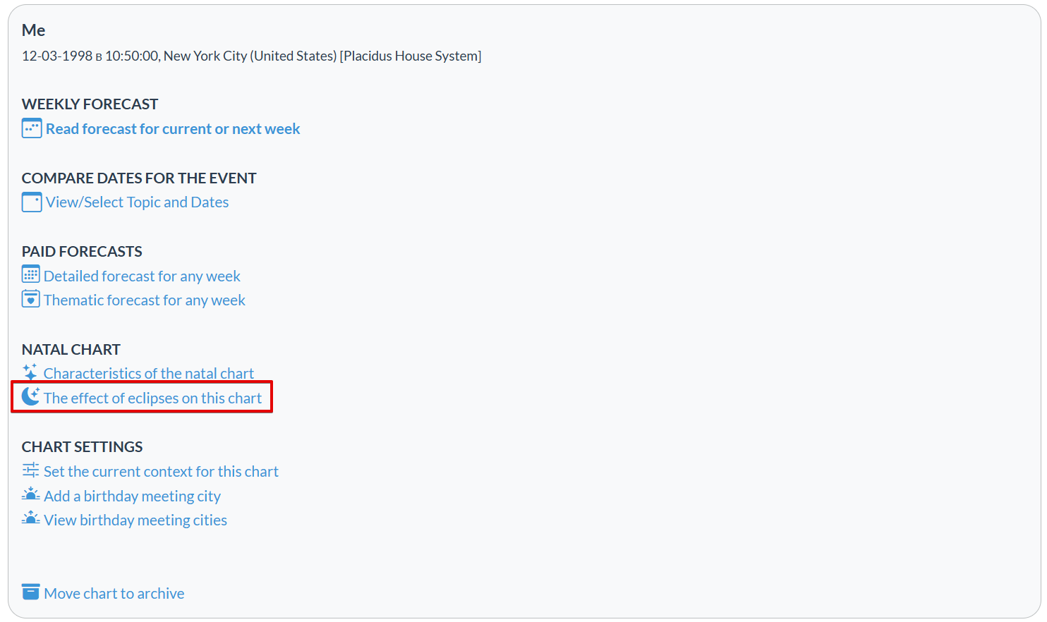The effect of eclipses on this natal chart